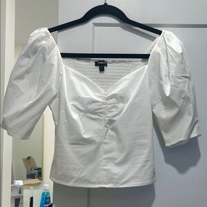 Express White Puff Sleeve Ruched Crop Blouse